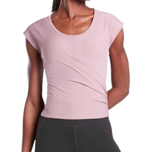 Athleta Bayview Tee Crop Powervita Fabric Buttery Soft Women Small Flora Mauve - Picture 1 of 7